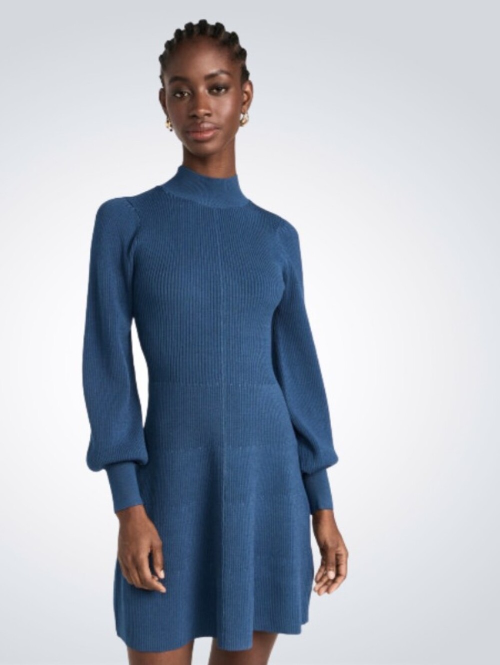 Hill House Home The Mariana Dress in Slate/Blue Ribbed Knit Fall Winter Size M